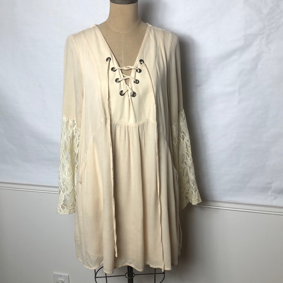 tassels n lace Dresses & Skirts - Tassels N Lace boho lace inset/lace up front dress